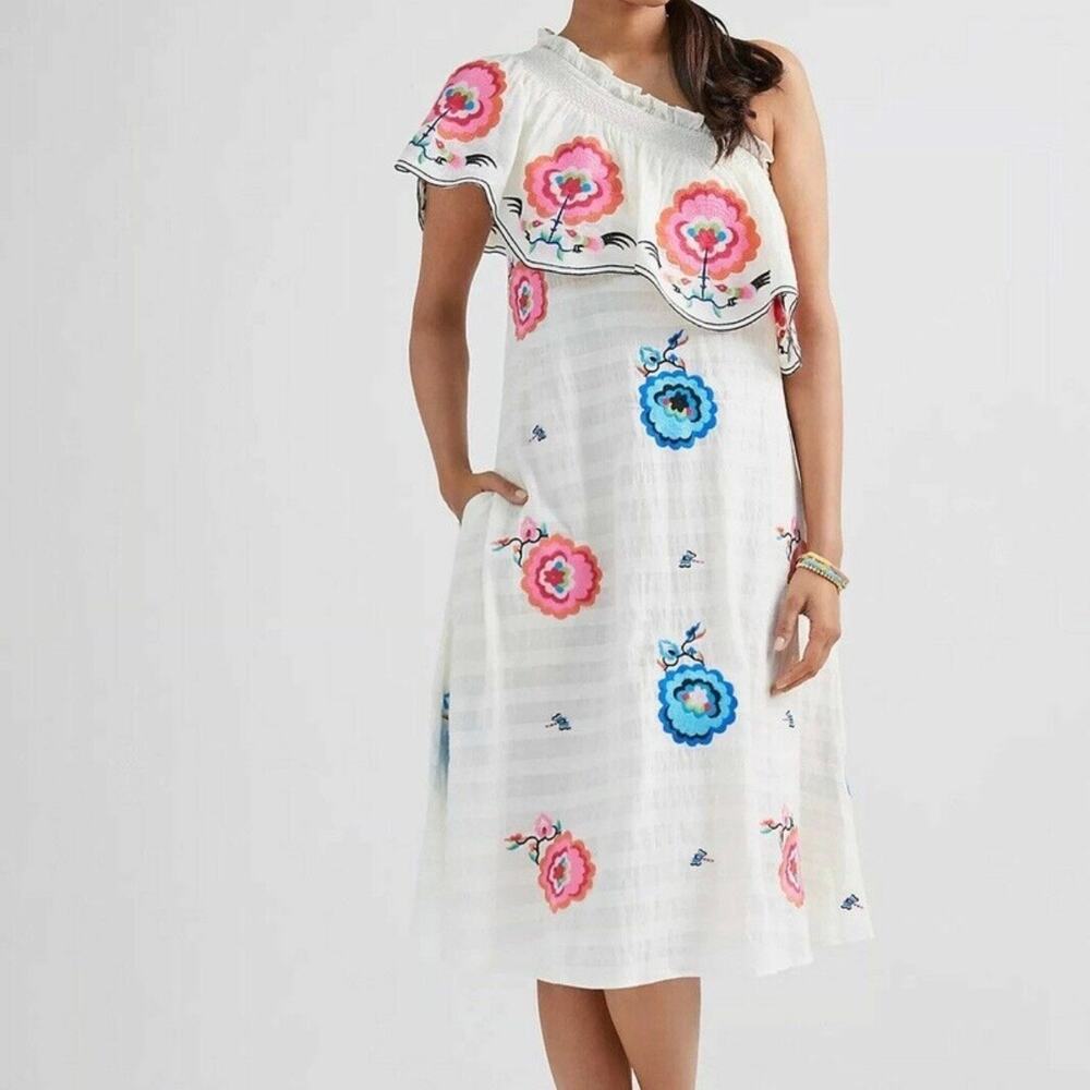 Anthro Plenty by Tracy Reese One Shoulder Floral Embroidered Midi Dress - XL